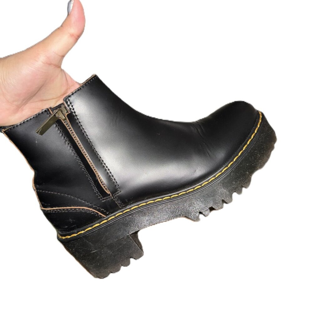 Dr. Martens Black Leather Platform Chelsea Boots with Yellow Stitching - Picture 4 of 5